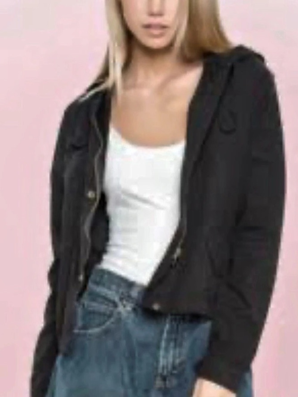 Brandy Melville Black Hooded Utility Jacket Fits XS